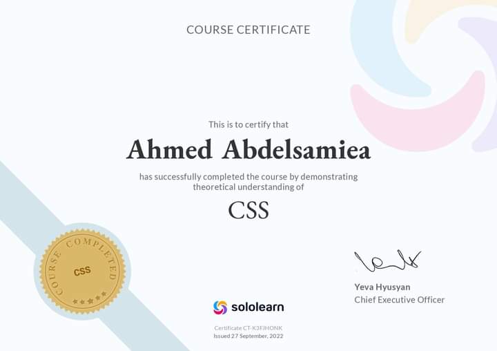 CSS3 Sololearn Certificate